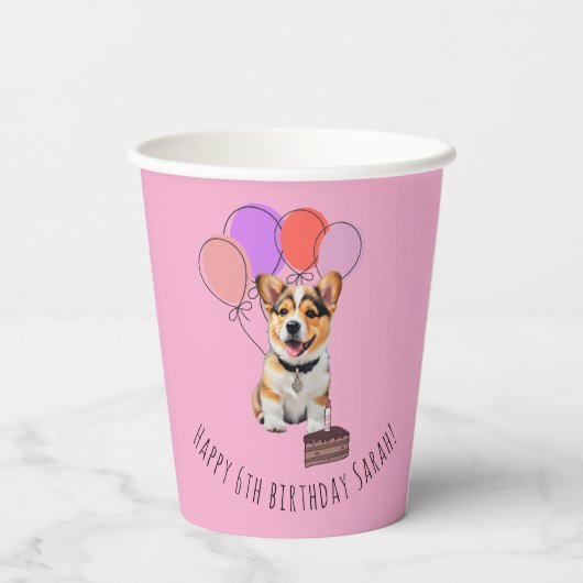 Adorable Pink Corgi Birthday Customizable Pappbecher (Rückseite)