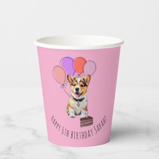 Adorable Pink Corgi Birthday Customizable Pappbecher (Vorderseite)