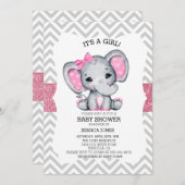 Adorable Pink Elephant Zickzack Glitzer Kinderdusc Einladung (Vorne/Hinten)