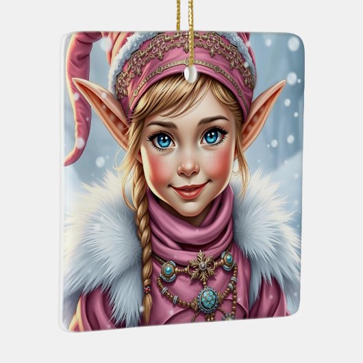 Adorable Pink Elf Feierliche Weihnachten Keramikornament (Rechts)