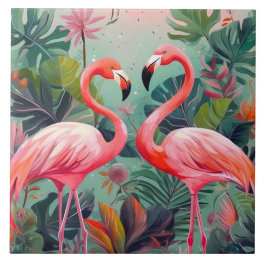 Adorable Pink Flamingo Keramik Tile Fliese (Vorderseite)