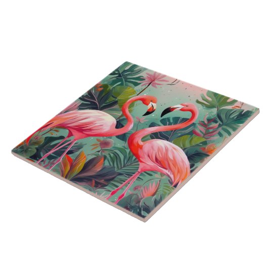 Adorable Pink Flamingo Keramik Tile Fliese (Seite)