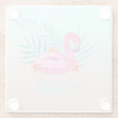 Adorable Pink Flamingo Palm Blätter Glasuntersetzer (Rückseite)