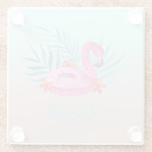Adorable Pink Flamingo Palm Blätter Glasuntersetzer (Rückseite)
