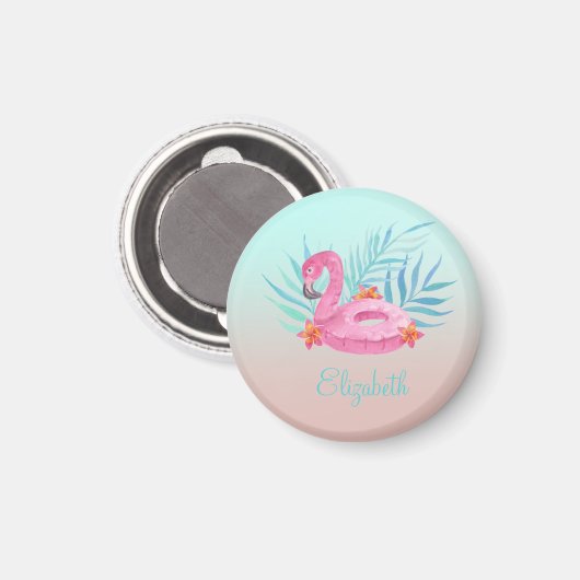 Adorable Pink Flamingo Palm Blätter Magnet (Vorderseite/Rückseite)