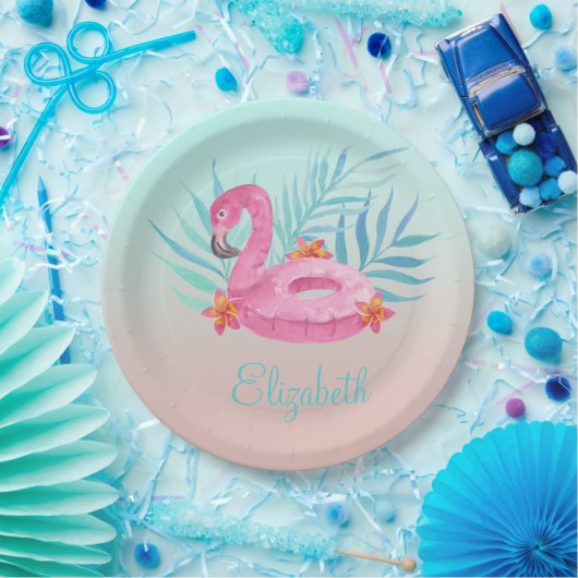 Adorable Pink Flamingo Palm Blätter Pappteller (Party)