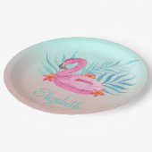 Adorable Pink Flamingo Palm Blätter Pappteller (Schrägansicht)