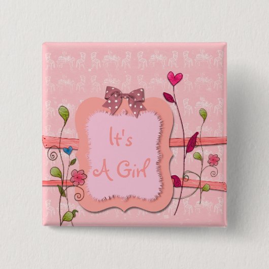 Adorable Pink Floral Girl Baby Dusche Gefallen Button (Vorderseite)
