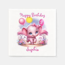 Adorable Pink Geburtstagselefone mit Balloons Serviette
