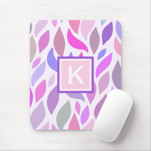 Adorable Pink Girly Monogram Botanical Pattern Mousepad