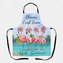 Adorable Pink Hallo Sommer Flamingos am Strand Schürze