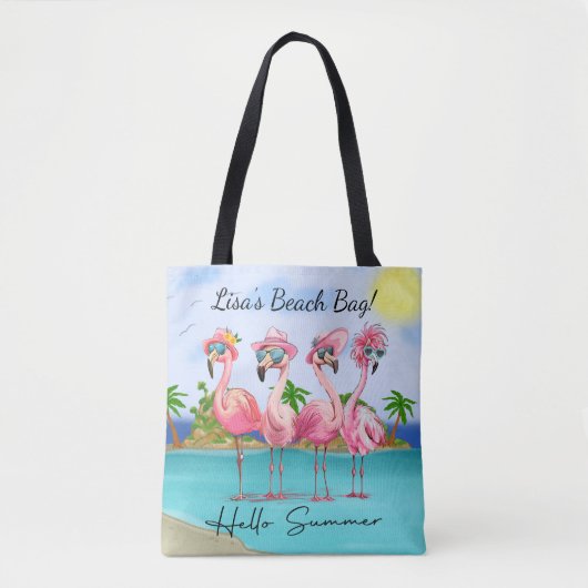 Adorable Pink Hallo Sommer Flamingos am Strand Tasche (Vorderseite)