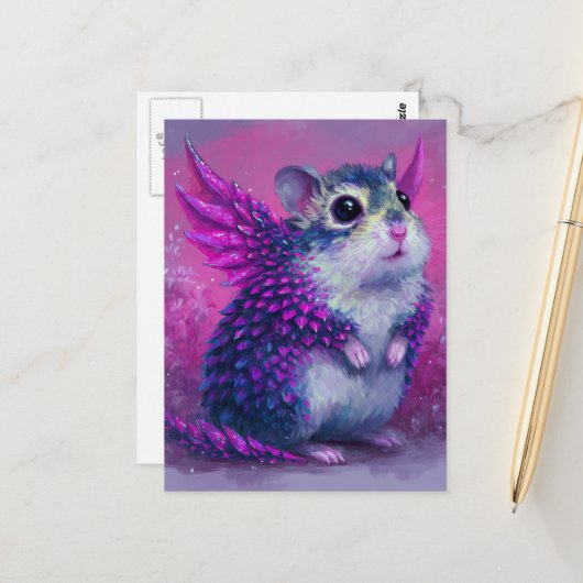 Adorable Pink Hamster Dragon Postkarte (Vorderseite/Rückseite Beispiel)