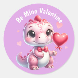Adorable Pink Heart Ballon Dinosaurier Valentine Runder Aufkleber