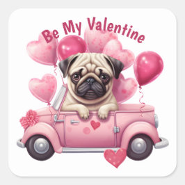 Adorable Pink Heart Ballon Mops Auto Valentine Quadratischer Aufkleber