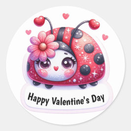 Adorable Pink Heart Ladybug Valentinstag Runder Aufkleber