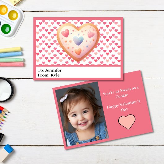 Adorable Pink Hearts Foto Mini Schule Karte