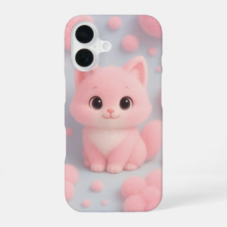Adorable Pink Kitten mit flauschigen Pom-Poms iPhone 16 Hülle