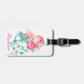 Adorable Pink Mermaid Girls Gepäckmarke Gepäckanhänger (Vorderseite horizontal)