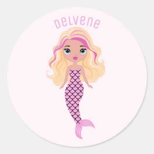 Adorable Pink Mermaid Runder Aufkleber (Vorderseite)