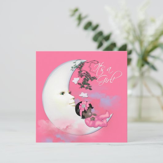 Adorable Pink Moon Baby Girl Dusche Einladung (Stehend Vorderseite)