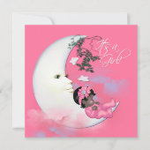 Adorable Pink Moon Baby Girl Dusche Einladung (Vorderseite)