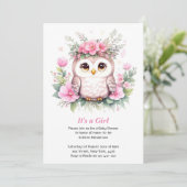 Adorable Pink Owl Girl Babydusche Einladung (Stehend Vorderseite)