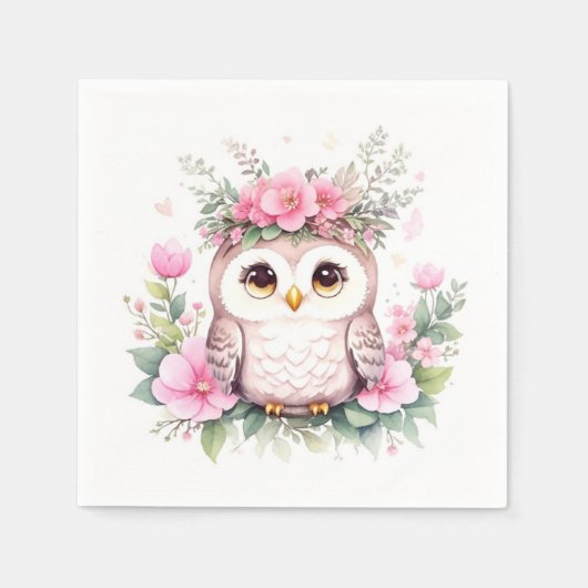 Adorable Pink Owl Girl Babydusche Serviette (Vorderseite)