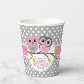 Adorable Pink Owls Babydusche Personalisiert Pappbecher (Vorderseite)