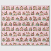 Adorable Pink Pastel Gingerbread Häuser Geschenkpapier (Flach)