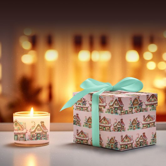 Adorable Pink Pastel Gingerbread Häuser Geschenkpapier