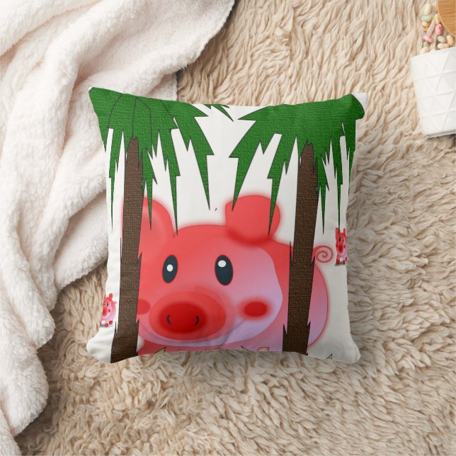 Adorable Pink Pig Throw Pillow  Kissen (Decke)