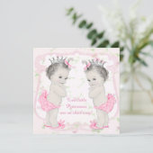 Adorable Pink Princess Twin Baby Dusche Einladung (Stehend Vorderseite)