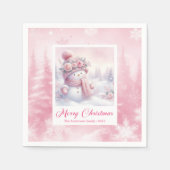 Adorable Pink Snowman Christmas Scene Napkins Kids Serviette (Vorderseite)