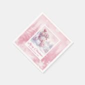 Adorable Pink Snowman Christmas Scene Napkins Kids Serviette (Ecke)