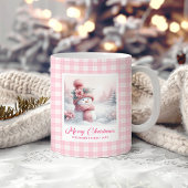 Adorable Pink Snowman Mug Cozy Christmas Scene Kaffeetasse