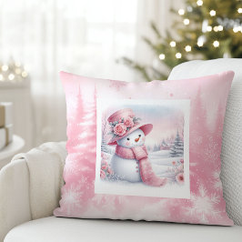 Adorable Pink Snowman Pillow Forest Pinkmas Kissen