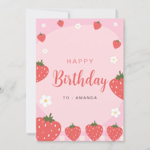 Adorable Pink Strawberry Happy Birthday Card Karte