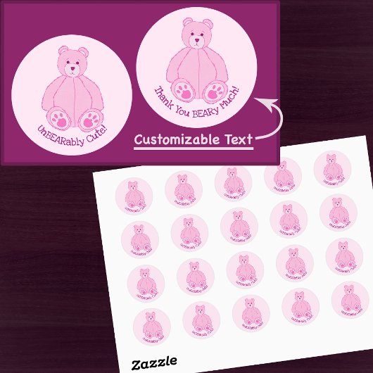 Adorable Pink Teddy Bär Runder Aufkleber