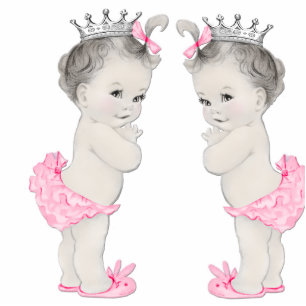Adorable Pink Twin Baby Girl Dusche Freistehende Fotoskulptur