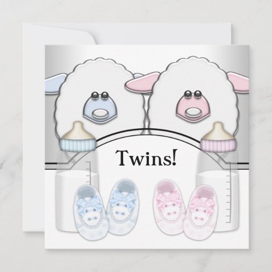 Adorable Pink und Blue Sheep Twin Baby Dusche Einladung (Vorderseite)