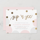 Adorable Pink und Grau Pastellbläschen Sip & See Einladungspostkarte (Vorne/Hinten)
