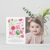 Adorable Pink Watermelon, Niedlicher Sommer 1. Geb Einladung (Stehend Vorderseite)