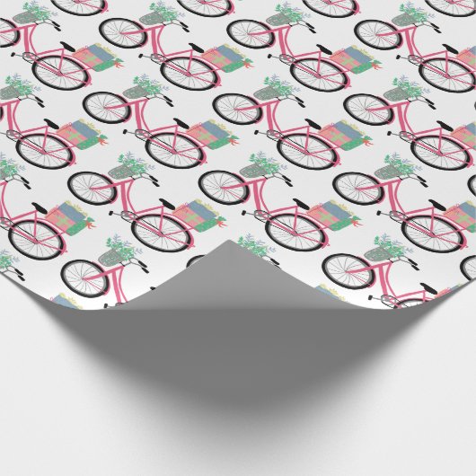 Adorable Pink Weihnachten Fahrrad Urlaub Weihnacht Geschenkpapier (Ecke)