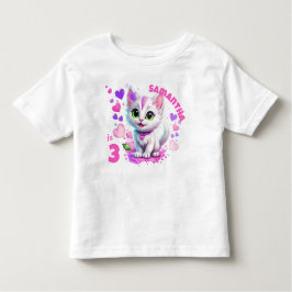 Adorable Pink & White Kitten und Herz Geburtstag Kleinkind T-shirt