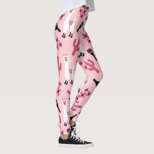 Adorable Pink White Llama Maraca Cactus Floral Leggings (Rechts)