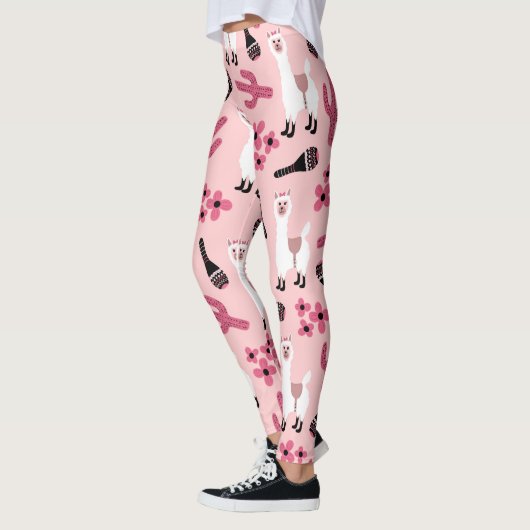 Adorable Pink White Llama Maraca Cactus Floral Leggings (Links)