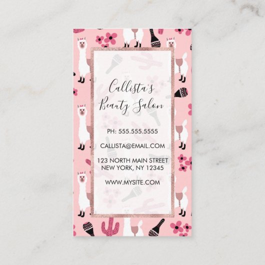 Adorable Pink White Llama Maraca Cactus Floral Treuekarte (Rückseite)