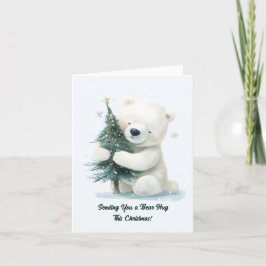 Adorable Polar Bär umarmt Weihnachtsbaum, Niedlich Feiertagskarte