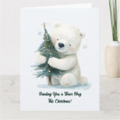 Adorable Polar Bär umarmt Weihnachtsbaum, Niedlich Karte (Vorderseite)